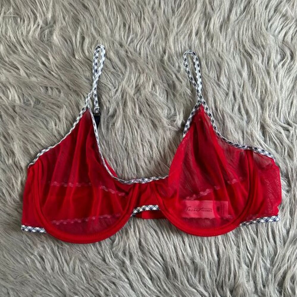 Vintage Secret Treasures Unlined Sheer‎ Bra Womens Size 36C Red Mesh Underwire